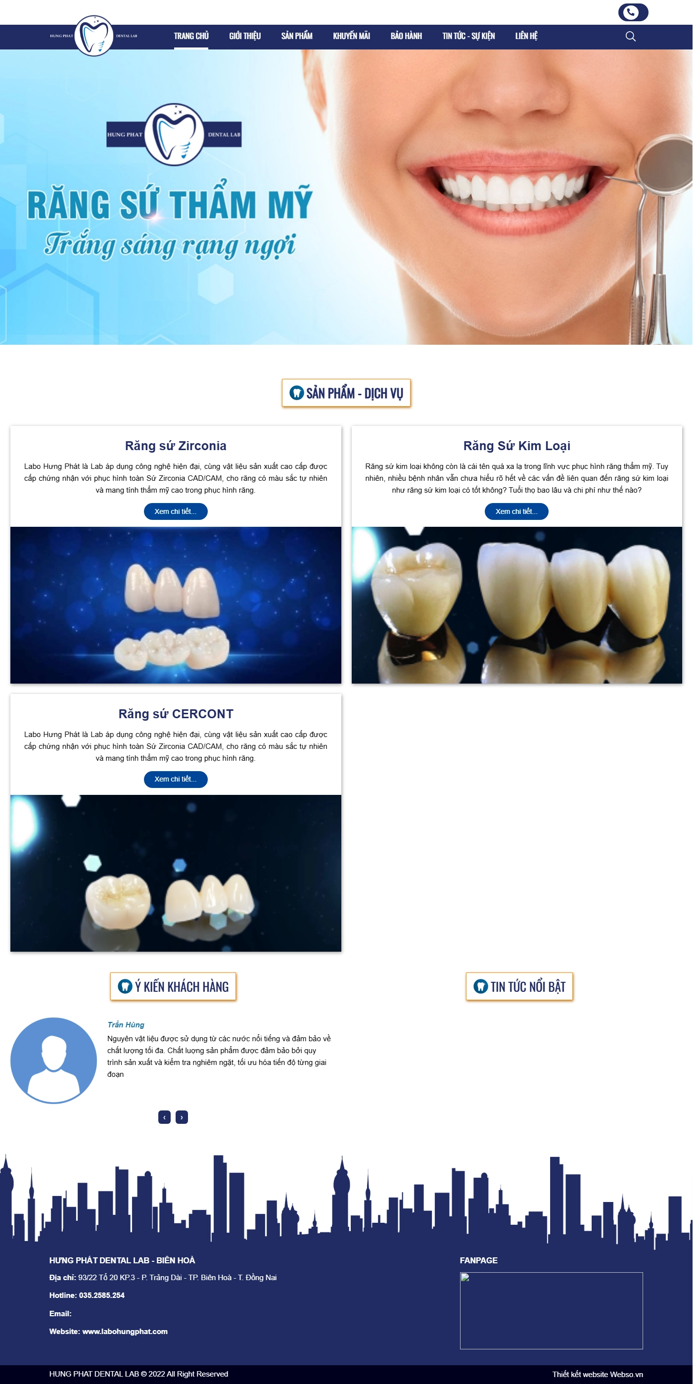 Giao diện desktop Thiết Kế Website Phục Hình Răng Hưng Phát Dental Lab: Giải Pháp Nha Khoa Hiện Đại