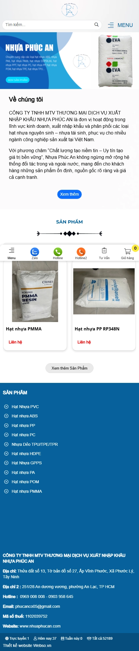 Giao diện mobile Thiết Kế Website Xuất Nhập Khẩu Nhựa Phúc An: Giải Pháp Kinh Doanh Hiện Đại