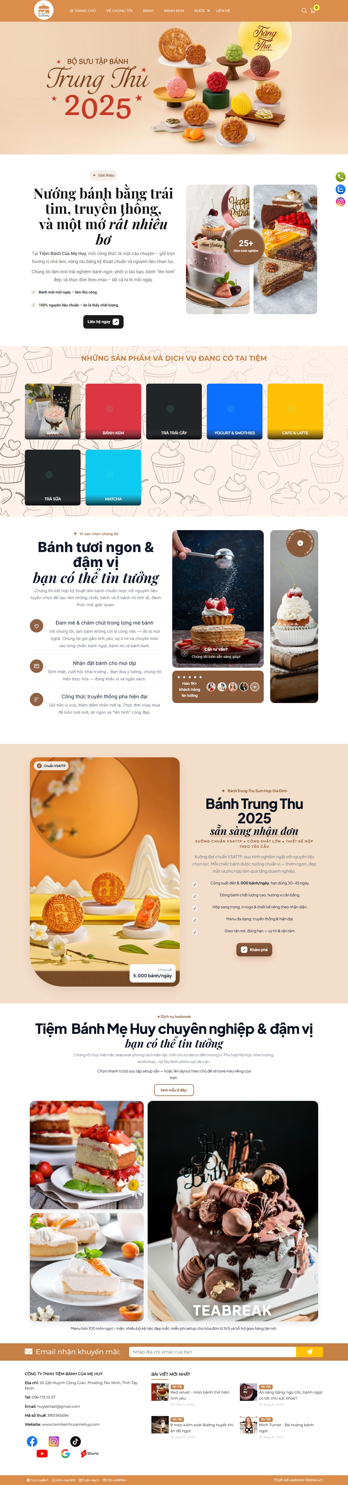 Giao diện desktop Thiết Kế Website Tiệm Bánh Của Mẹ Huy: Trải Nghiệm Bánh Ngọt Tuyệt Vời Từ Tây Ninh